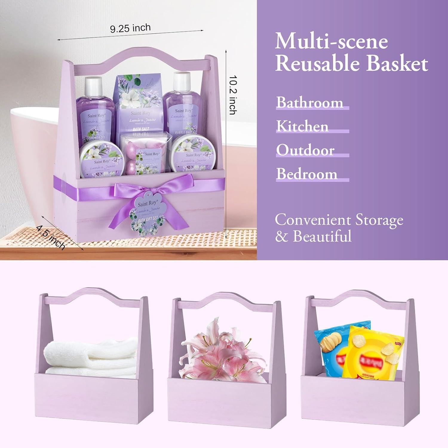 Mothers Day Gifts for Women, Bath and Body Gift Basket Set for Women, Birthday Gifts for Woman Self Care Get, Jasmine Spa Gift Basket 13-Pcs Bath Gift Set, Home Spa Gift Basket, Lavender Gift Baskets